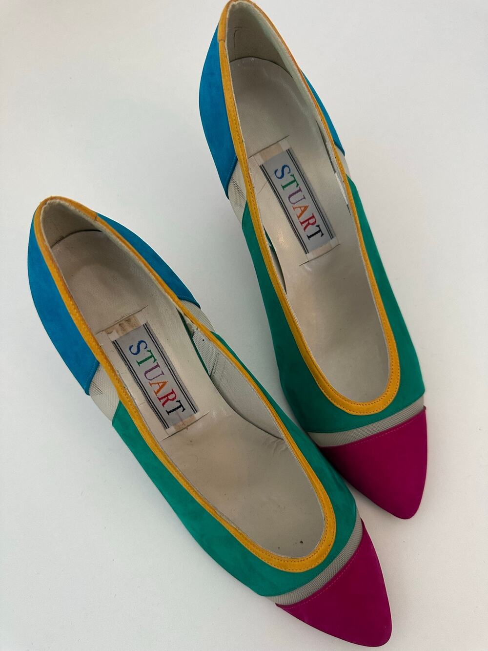 VTG Stuart Weitzman Colorblock Suede and Mesh Pointed Toe Pumps - Size 8